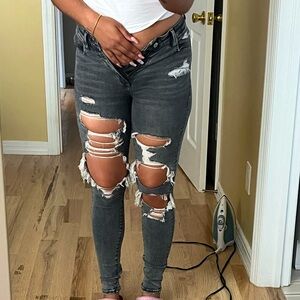 Grey American Eagle Ripped Skinny Jeans